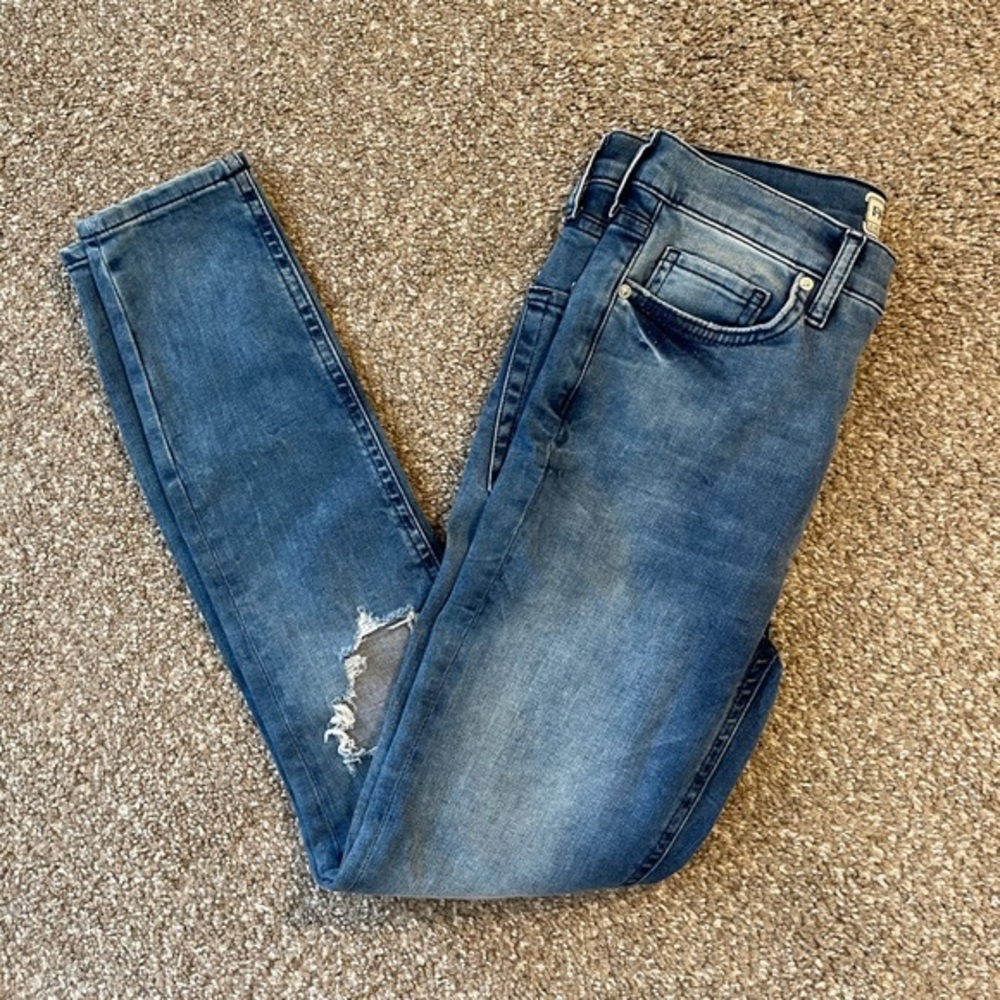 Free People ripped kness high rise skinny jeans 27 - Picture 2 of 11